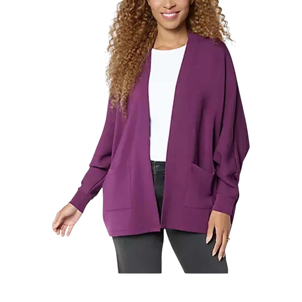 Belle by Kim Gravel Women's ScubaLuxe Bat Wing Cardi Roasted Fig - Regular